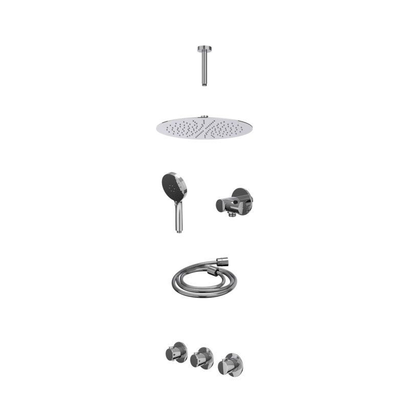 Excl. inbouwbox regendoucheset inbouwthermostaatkraan met 2 vaste stopkranen symmetry, plafondbuis 15cm, R30cmSL, verstelbare