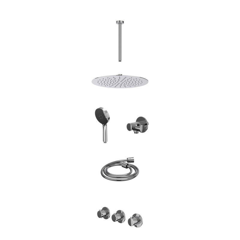 Winkelwagen 3 Excl. inbouwbox regendoucheset inbouwthermostaatkraan met 2 vaste stopkranen symmetry, plafondbuis 30cm, R30cmSL, verstelbare steun met geïnt. uitlaat, doucheslang 150cm en 3-standen handdouche