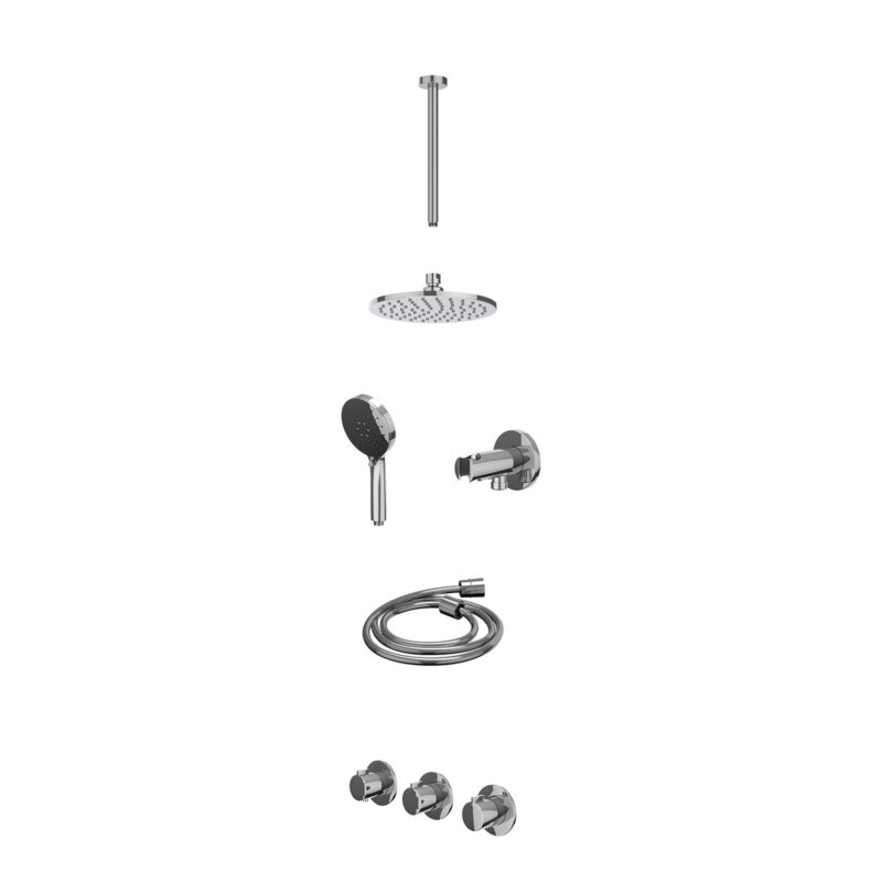 Winkelwagen 38 Excl. inbouwbox regendoucheset inbouwthermostaatkraan met 2 vaste stopkranen symmetry, plafondbuis 30cm, R20cmME, houder met uitlaat, doucheslang 150cm en 3-standen handdouche
