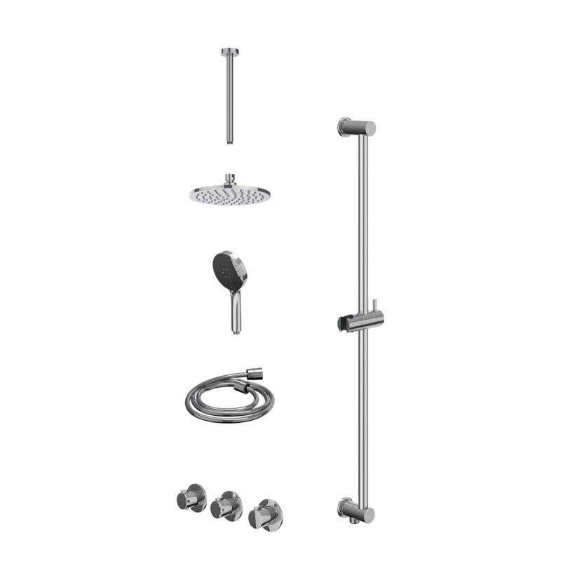 Winkelwagen 16 Excl. inbouwbox regendoucheset inbouwthermostaatkraan met 2 vaste stopkranen symmetry, plafondbuis 30cm, R20cmME, glijstang met uitlaat, doucheslang 150cm en 3-standen handdouche