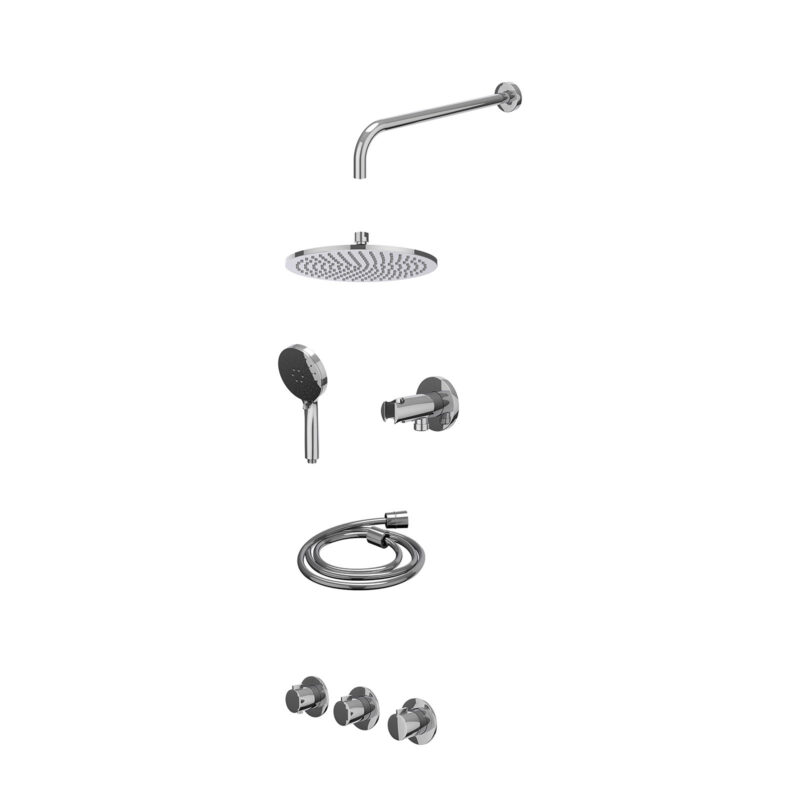 Winkelwagen 4 Excl. inbouwbox regendoucheset inbouwthermostaatkraan met 2 vaste stopkranen symmetry, wandarm, R25cmME, houder met uitlaat,