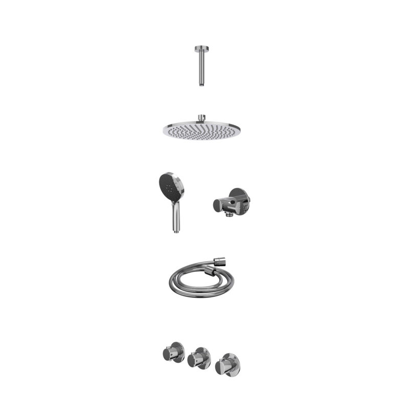 Excl. inbouwbox regendoucheset inbouwthermostaatkraan met 2 vaste stopkranen symmetry, plafondbuis 15cm, R25cmME, verstelbare