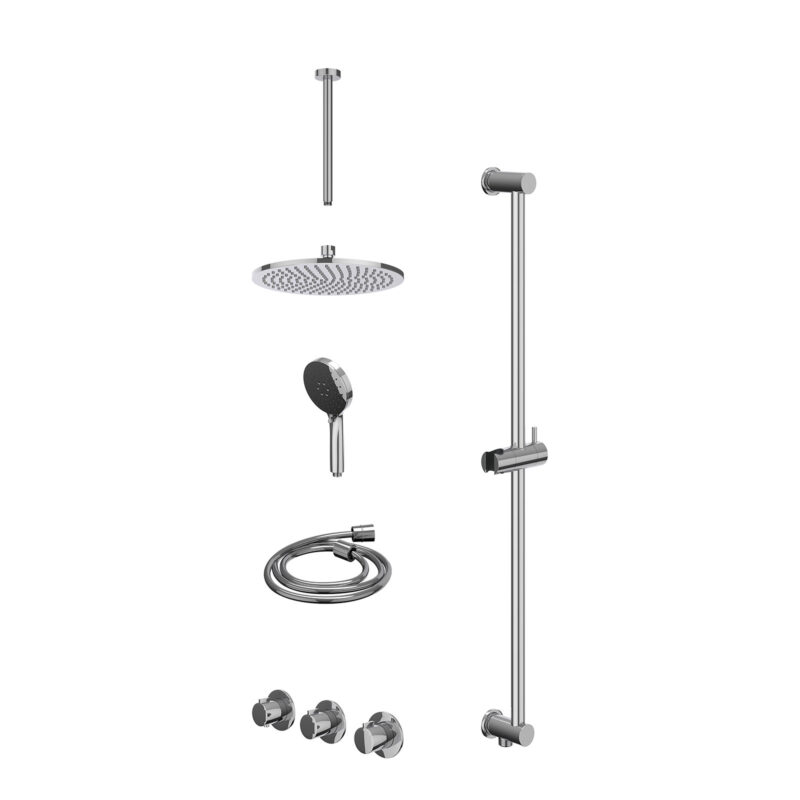 Winkelwagen 7 Excl. inbouwbox regendoucheset inbouwthermostaatkraan met 2 vaste stopkranen symmetry, plafondbuis 30cm, R25cmME, glijstang m