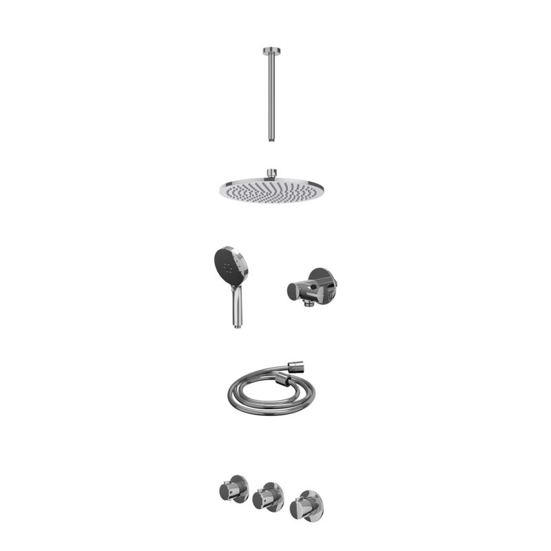 Excl. inbouwbox regendoucheset inbouwthermostaatkraan met 2 vaste stopkranen symmetry, plafondbuis 30cm, R25cmME, verstelbare