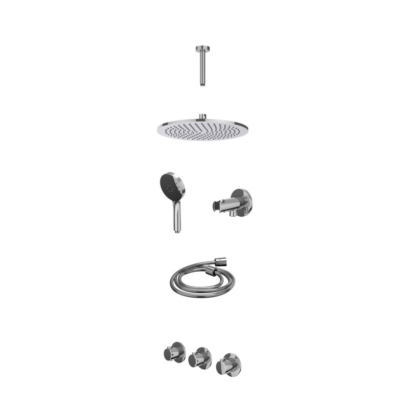 Excl. inbouwbox regendoucheset inbouwthermostaatkraan met 2 vaste stopkranen symmetry, plafondbuis 15cm, R30cmME, houder met 