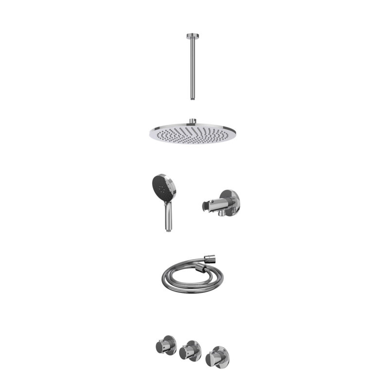 Winkelwagen 17 Excl. inbouwbox regendoucheset inbouwthermostaatkraan met 2 vaste stopkranen symmetry, plafondbuis 30cm, R30cmME, houder met