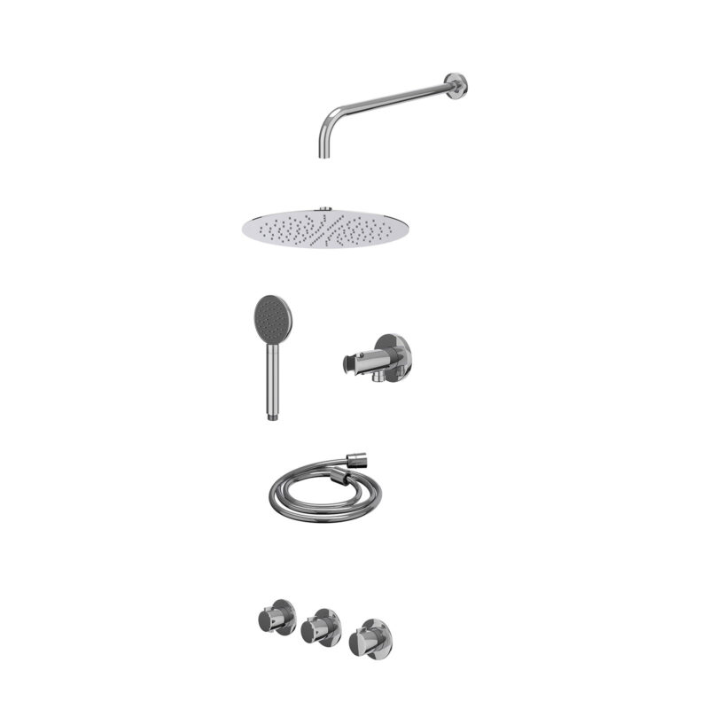 Excl. inbouwbox regendoucheset inbouwthermostaatkraan met 2 vaste stopkranen symmetry, wandarm, R30cmSL, houder met uitlaat, 