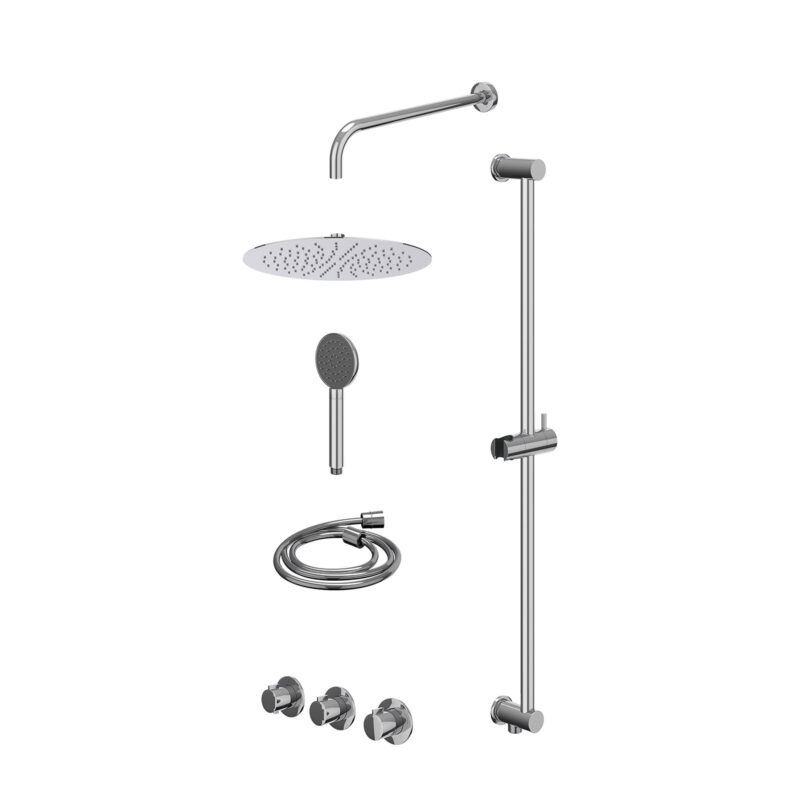 Excl. inbouwbox regendoucheset inbouwthermostaatkraan met 2 vaste stopkranen symmetry, wandarm, R30cmSL, glijstang met uitlaat, doucheslang 150cm en satin spray handdouche