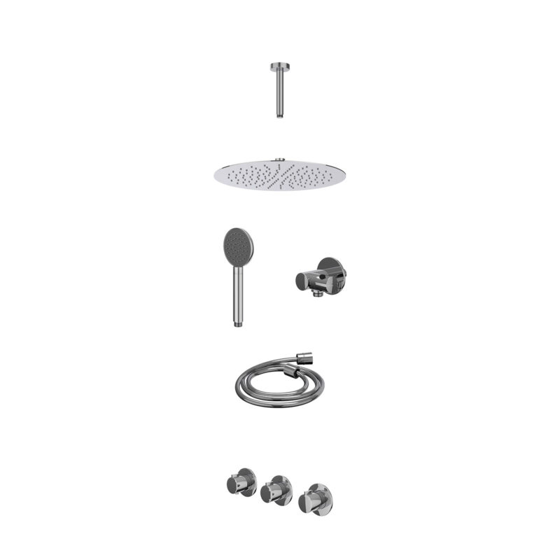 Excl. inbouwbox regendoucheset inbouwthermostaatkraan met 2 vaste stopkranen symmetry, plafondbuis 15cm, R30cmSL, verstelbare