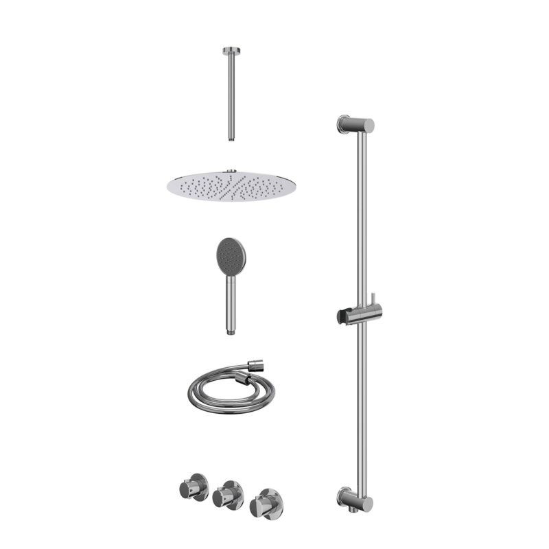 Excl. inbouwbox regendoucheset inbouwthermostaatkraan met 2 vaste stopkranen symmetry, plafondbuis 30cm, R30cmSL, glijstang m