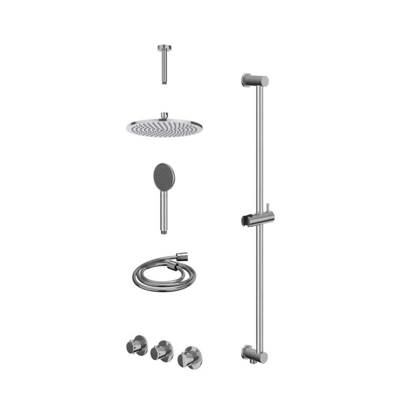Winkelwagen 4 Excl. inbouwbox regendoucheset inbouwthermostaatkraan met 2 vaste stopkranen symmetry, plafondbuis 15cm, R25cmME, glijstang m