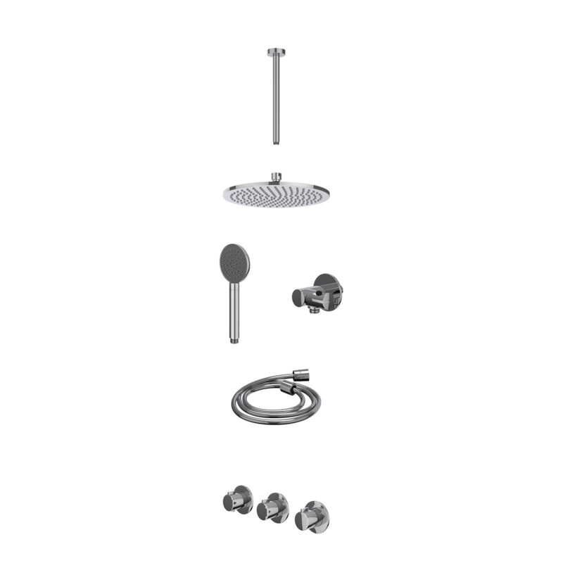 Excl. inbouwbox regendoucheset inbouwthermostaatkraan met 2 vaste stopkranen symmetry, plafondbuis 30cm, R25cmME, verstelbare
