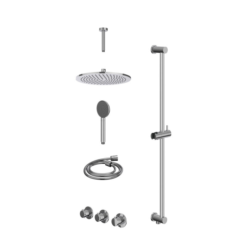 Winkelwagen 21 Excl. inbouwbox regendoucheset inbouwthermostaatkraan met 2 vaste stopkranen symmetry, plafondbuis 15cm, R30cmME, glijstang m