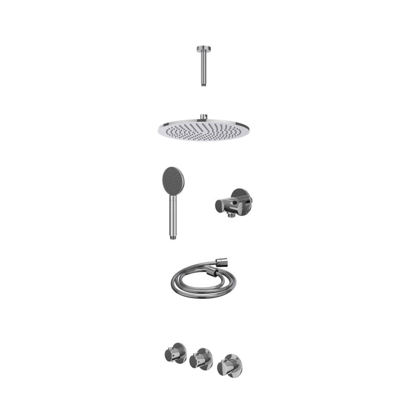 Excl. inbouwbox regendoucheset inbouwthermostaatkraan met 2 vaste stopkranen symmetry, plafondbuis 15cm, R30cmME, verstelbare