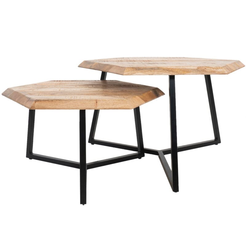 Salontafel Kiara - Set van 2 - Achthoekige tafeltjes - Mangohout | BlokWoonWereld