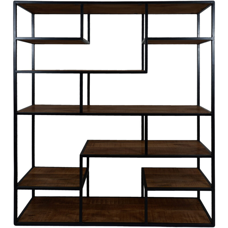 Winkelwagen 6 Vakkenkast Huub Espresso Mangohout 210 x 145 cm - Roomdivider | BlokWoonWereld