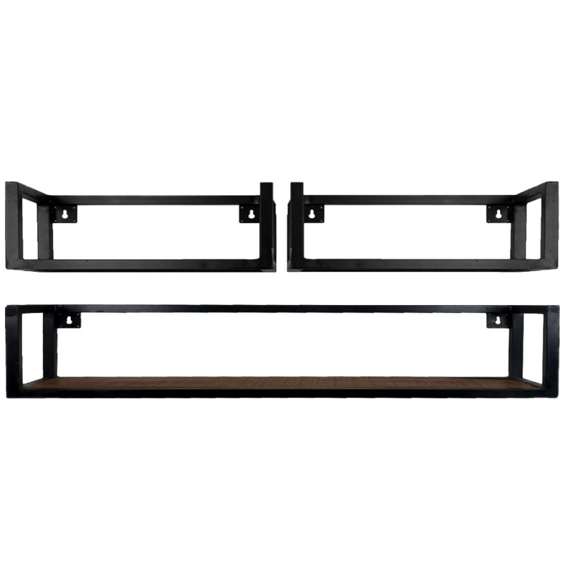 Wandplank Vintage Espresso Mangohout - Set van 3 Groot | BlokWoonWereld