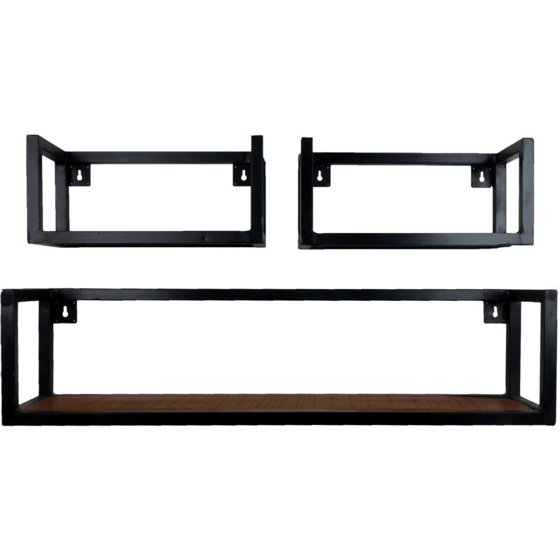 Winkelwagen 13 Wandplank Vintage Espresso Mangohout - Set van 3 Klein | BlokWoonWereld